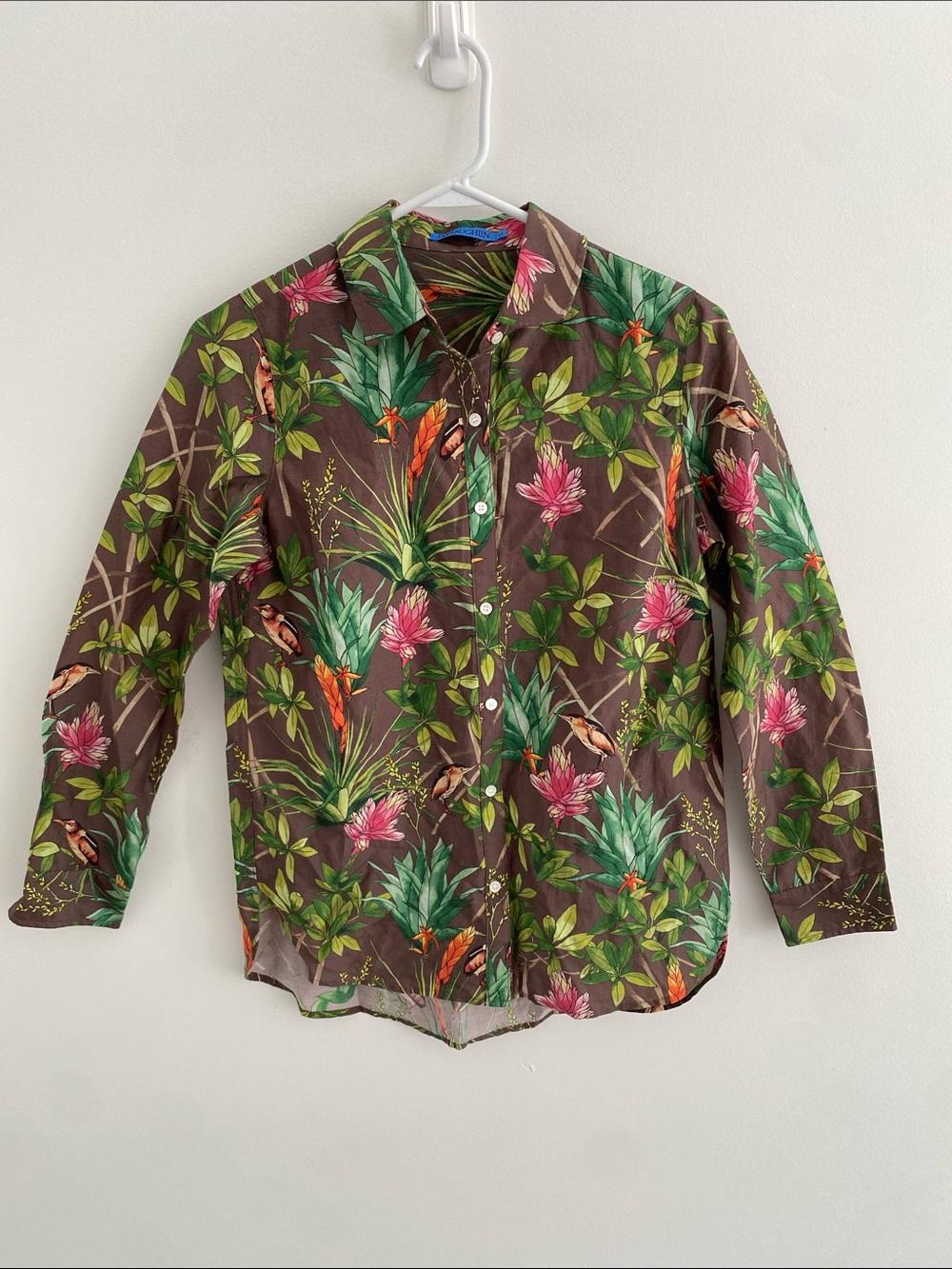 J McLaughlin Britt Silk Cotton Shirt Mangrove Idyll Brown Multi Size XS